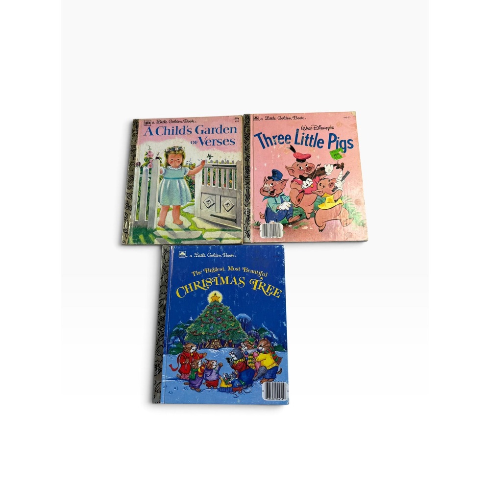 Vintage Little Golden Books Lot Three Little Pigs Christmas Garden of Verses